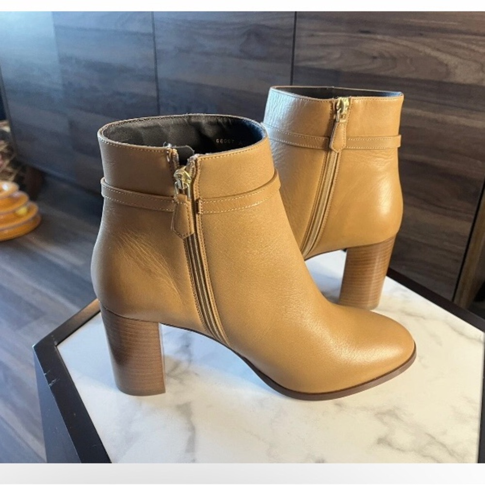 LK BENNET Bryony Camel Buckle Ankle Boots 40 / 9 Brown / Tan Leather Block Heel - Picture 13 of 15